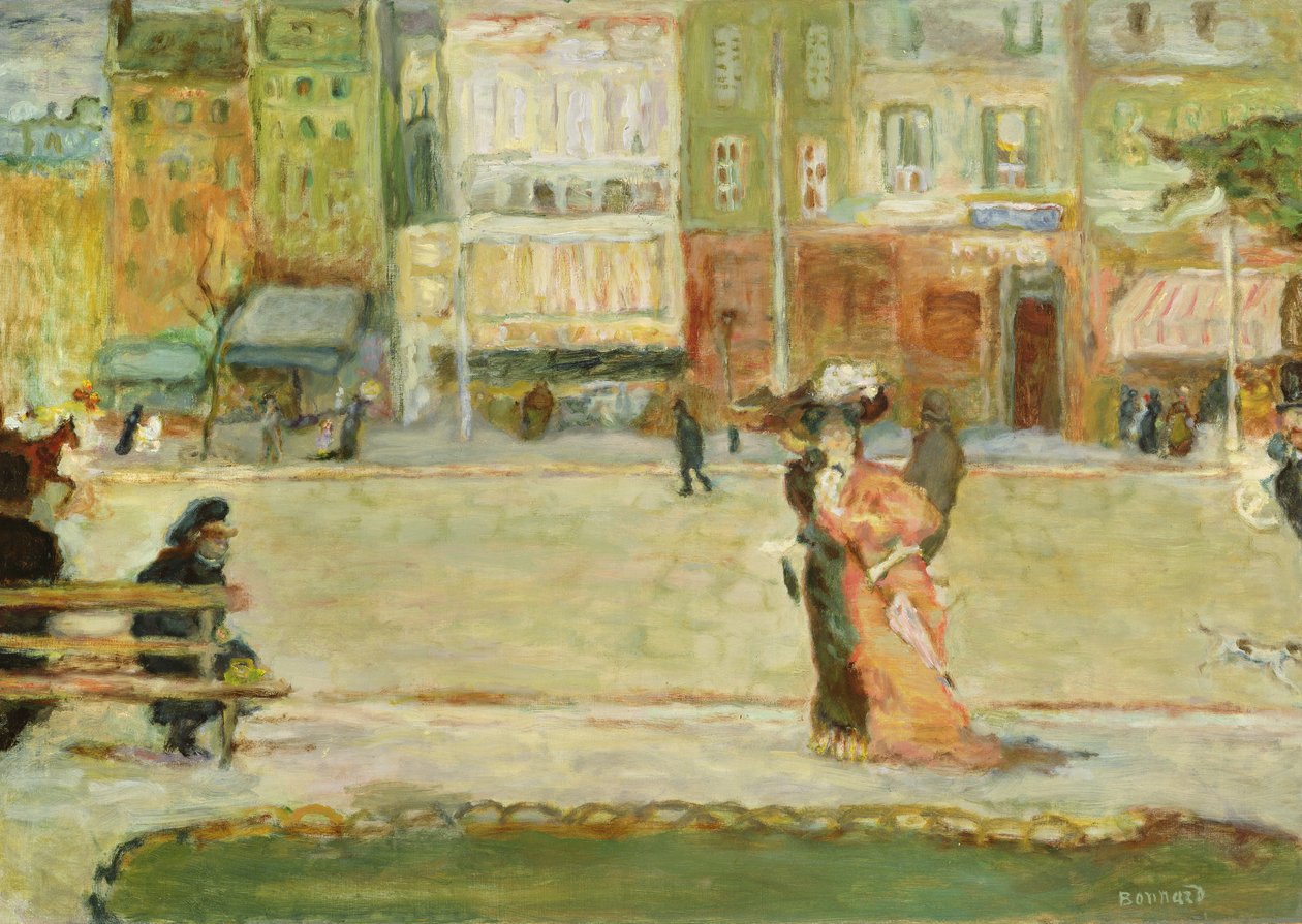 Gadescene, Avenue Clichy, Paris (olie på lærred) af Pierre Bonnard