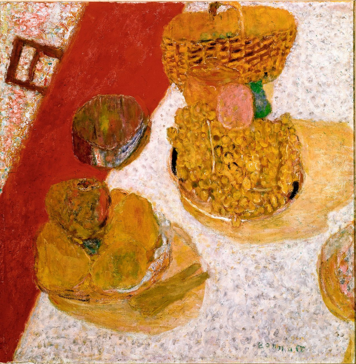 Bordhjørne Still Life of Fruit. Maleri af Pierre Bonnard (1867-1947) 1935 Dim. 67x63,5 cm Paris, Musee national d