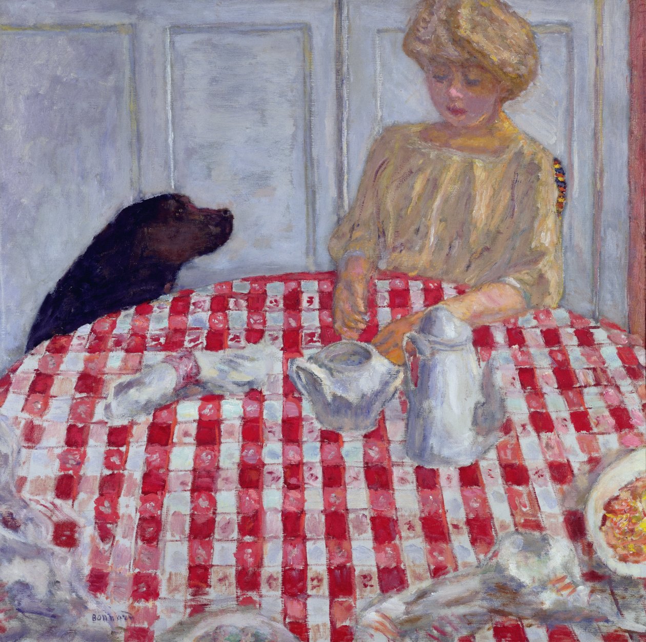 Den rødt ternede dug eller Hundemiddagen, 1910 af Pierre Bonnard