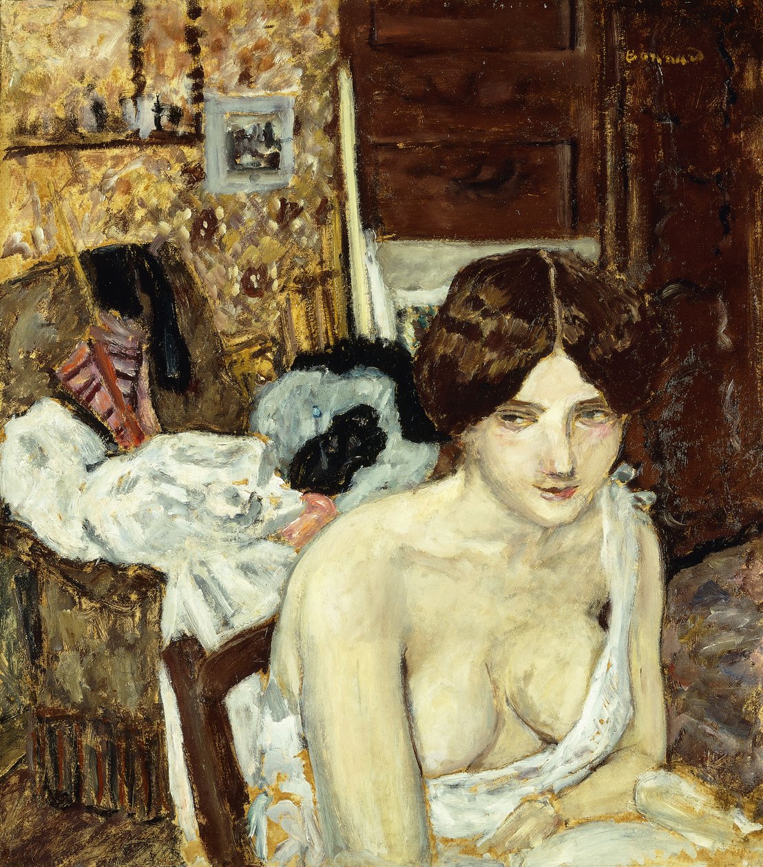 Den hvilende model; Le Repos de Modele, ca. 1910 (olie på bord) af Pierre Bonnard