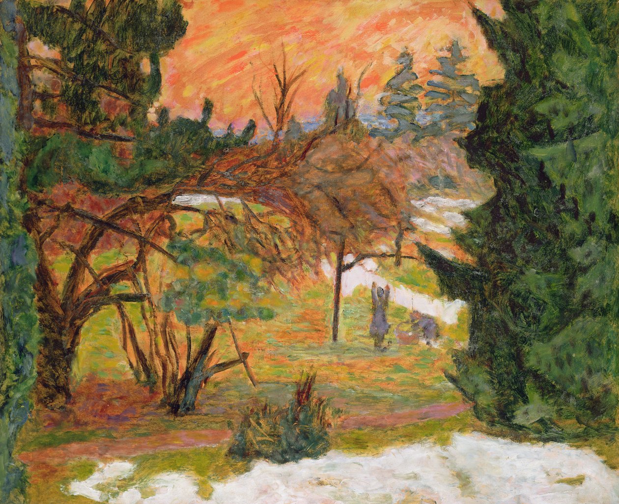 Vaskelinjen i parken ved le Grand-Lemps, ca. 1917 (olie på papir) af Pierre Bonnard