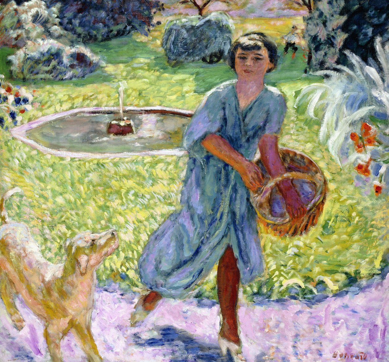 Den unge pige eller den unge pige leger med en hund af Pierre Bonnard