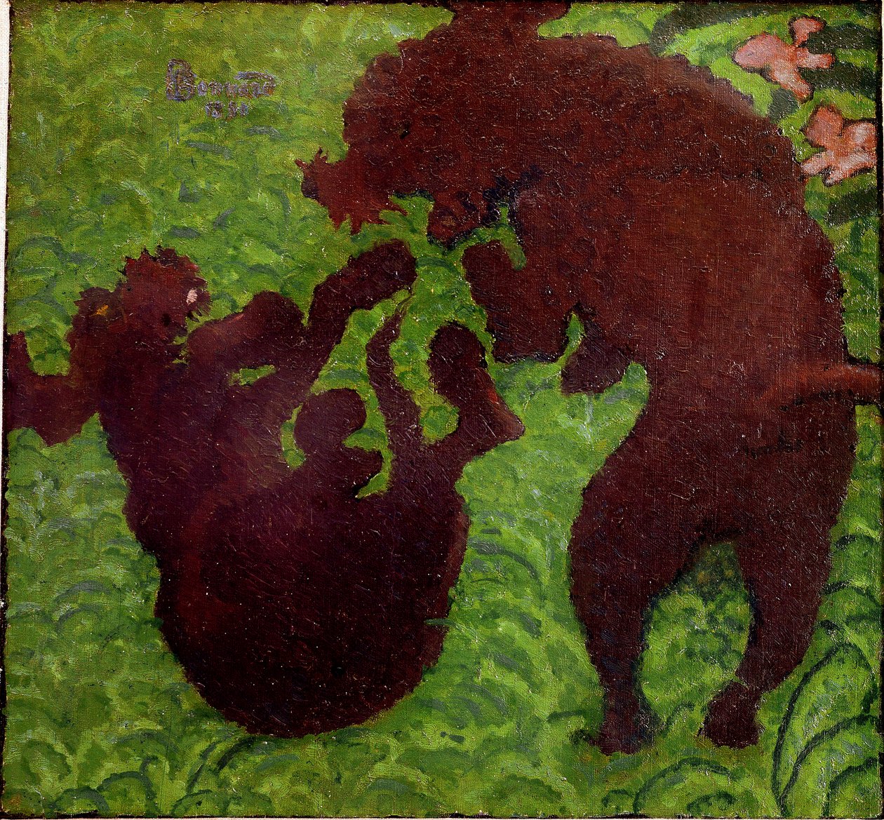Agerhønen To hunde leger i græsset. Maleri af Pierre Bonnard (1867-1947) Privat samling af Pierre Bonnard