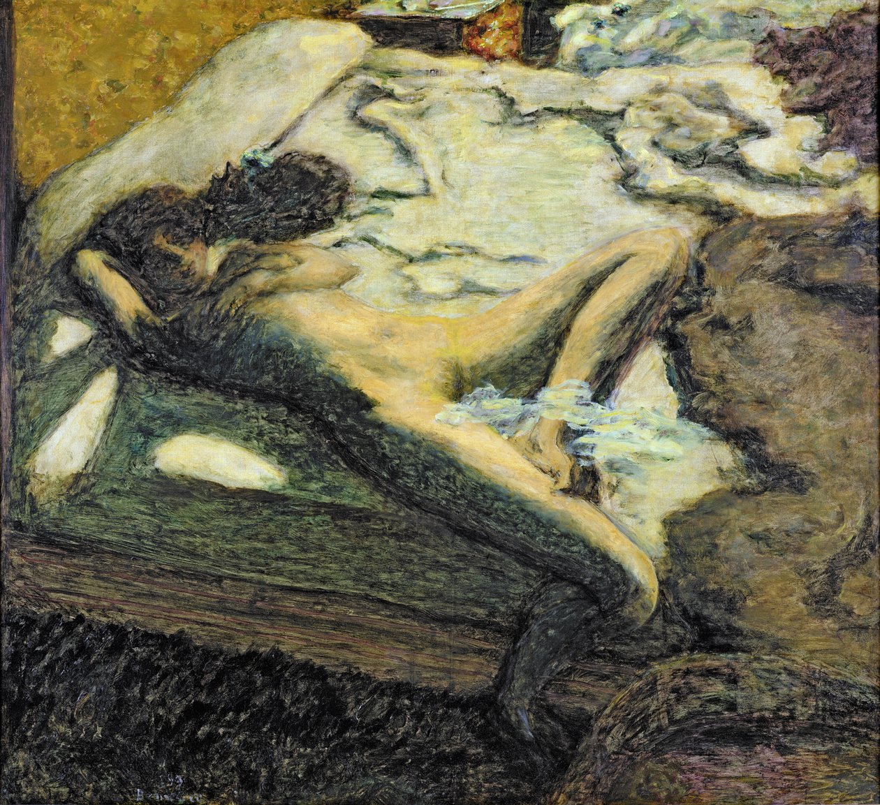 Kvinde, der læner sig tilbage på en seng, eller den indolente kvinde af Pierre Bonnard