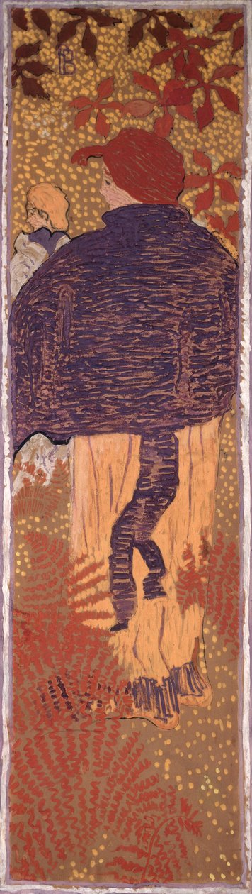 Woman in a Cape, et af fire paneler af Women in the Garden, 1891 (olie på papir på lærred) af Pierre Bonnard