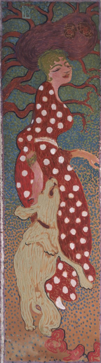 Woman in a White Spotted Dress, et af fire paneler af Women in the Garden, 1891 (olie på papir på lærred) af Pierre Bonnard