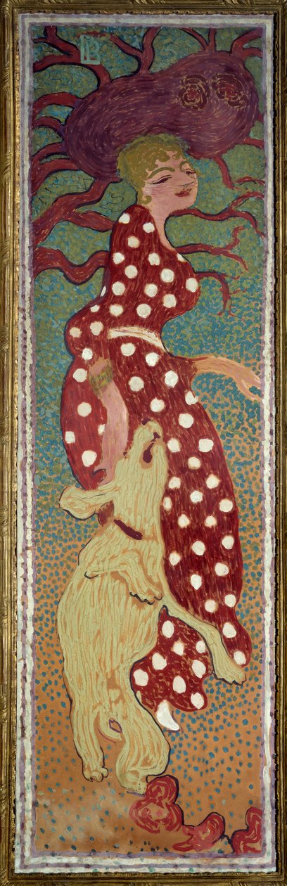Kvinde i kjole med hvide prikker Maleri af Pierre Bonnard (1867-1947) 1891 Dim. 1,6x0,48 m Paris, musee d