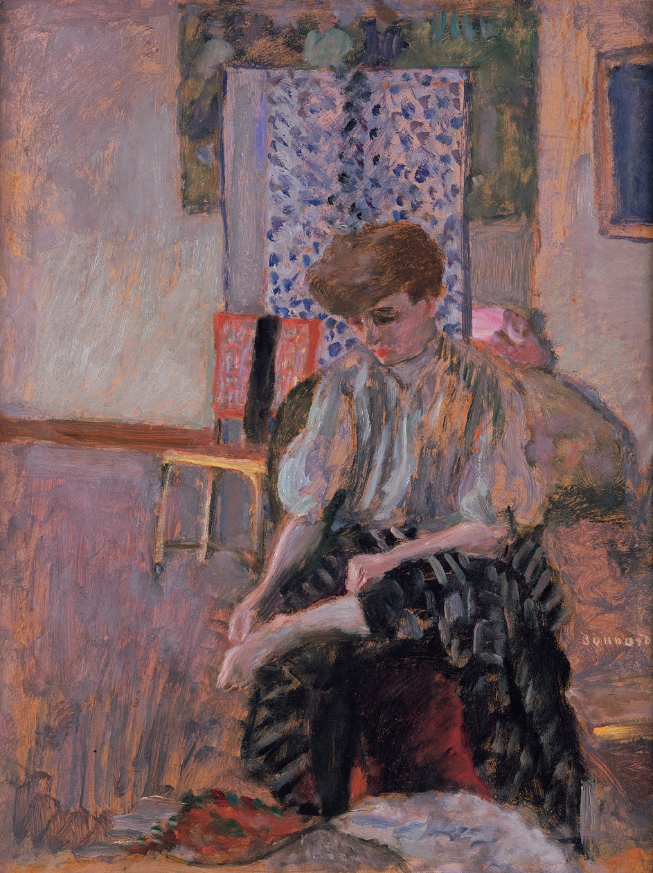 Kvinde tager sine strømper på af Pierre Bonnard
