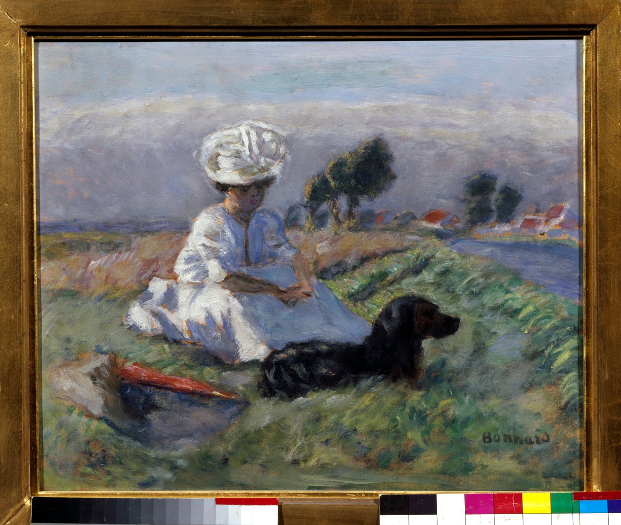 Kvinde med hund (olie på lærred) af Pierre Bonnard
