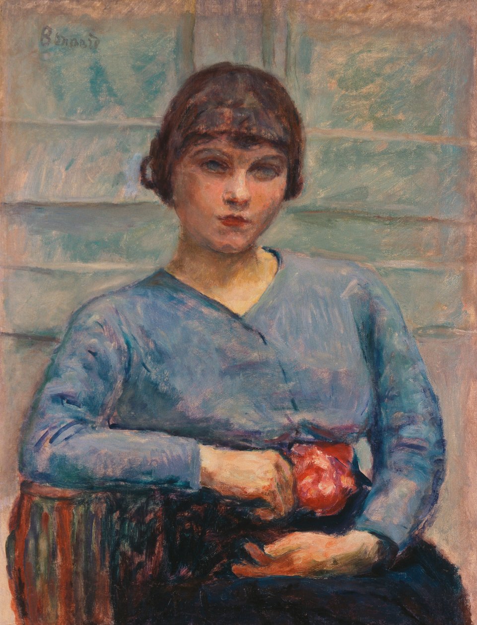 Ung pige i blåt med en rose, ca. 1916 (olie på lærred) af Pierre Bonnard