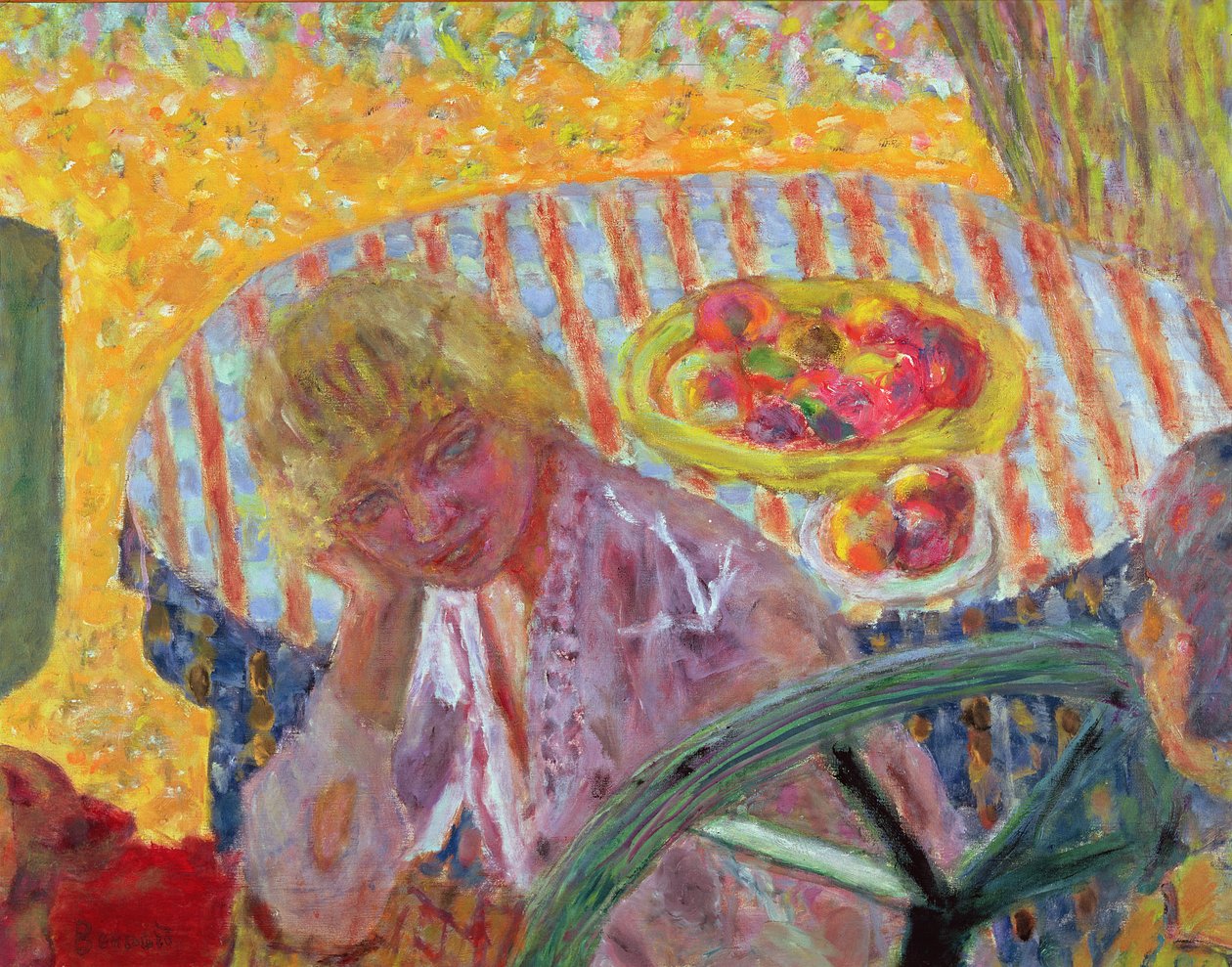 Ung pige med en stribet dug, 1921 af Pierre Bonnard