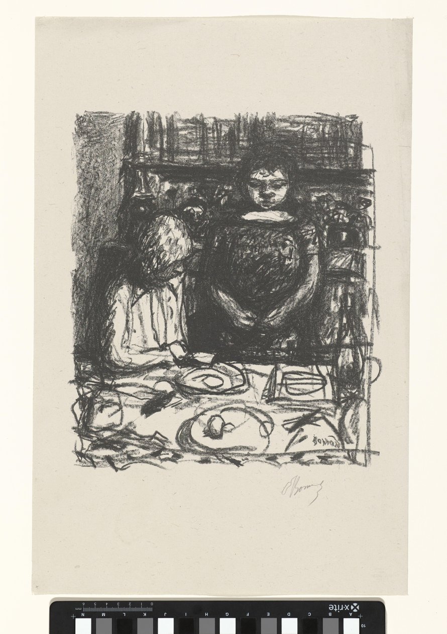 Siddende mand ved bordet med måltid og stående kvinde Menuen af Pierre Bonnard