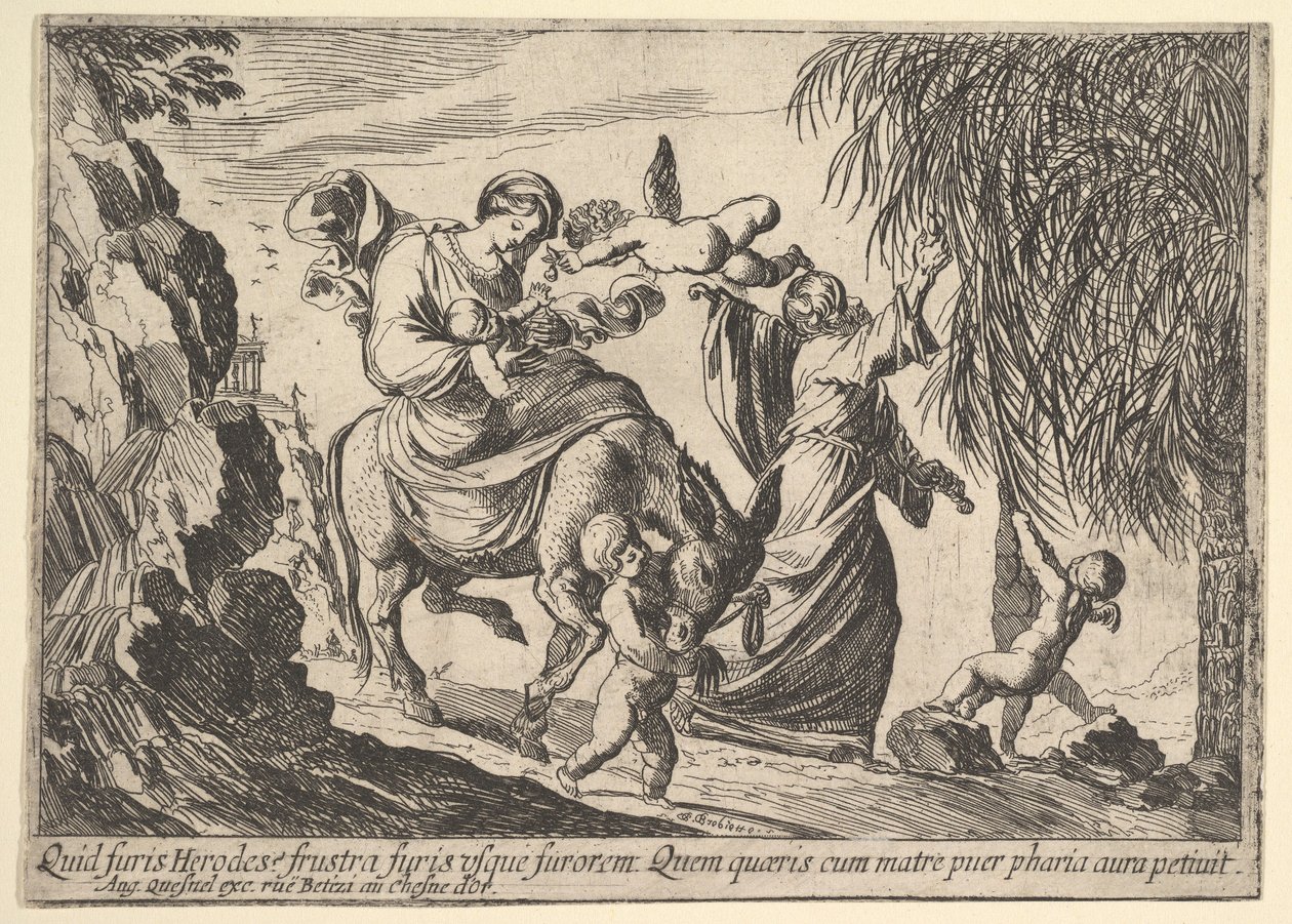 Engle giver datoer til barn, 1610-42. af Pierre Brebiette
