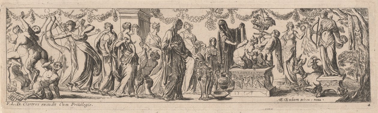 Kvindelig Satyr med børn på et alter af Pierre Brebiette