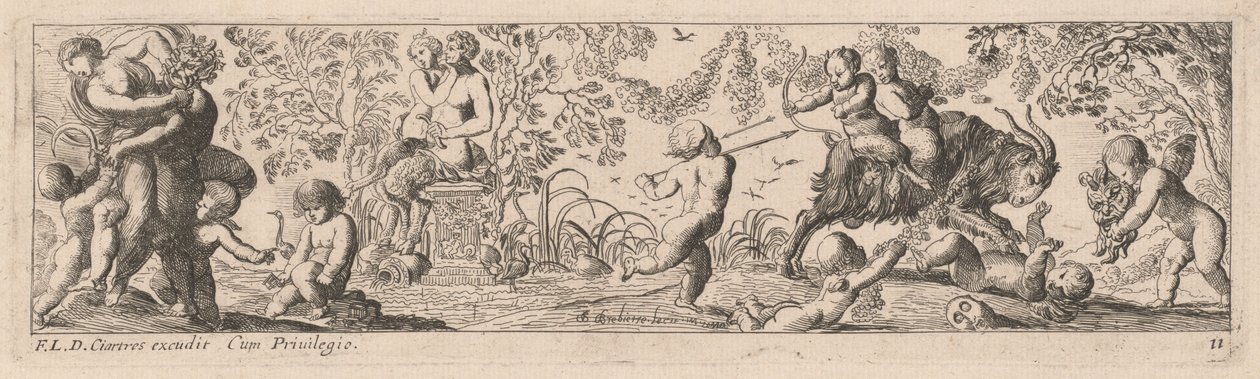 Putti og Satyrer, der skyder pile af Pierre Brebiette