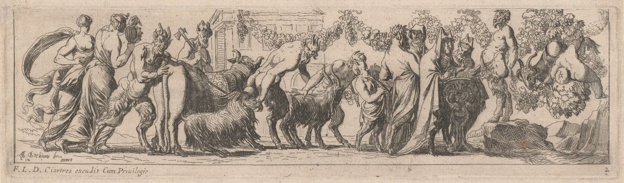 Satyrer, der bringer dyr til et alter af Pierre Brebiette