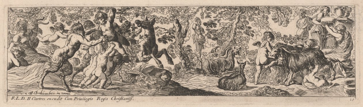 Satyrer og Putti leger med dyr af Pierre Brebiette