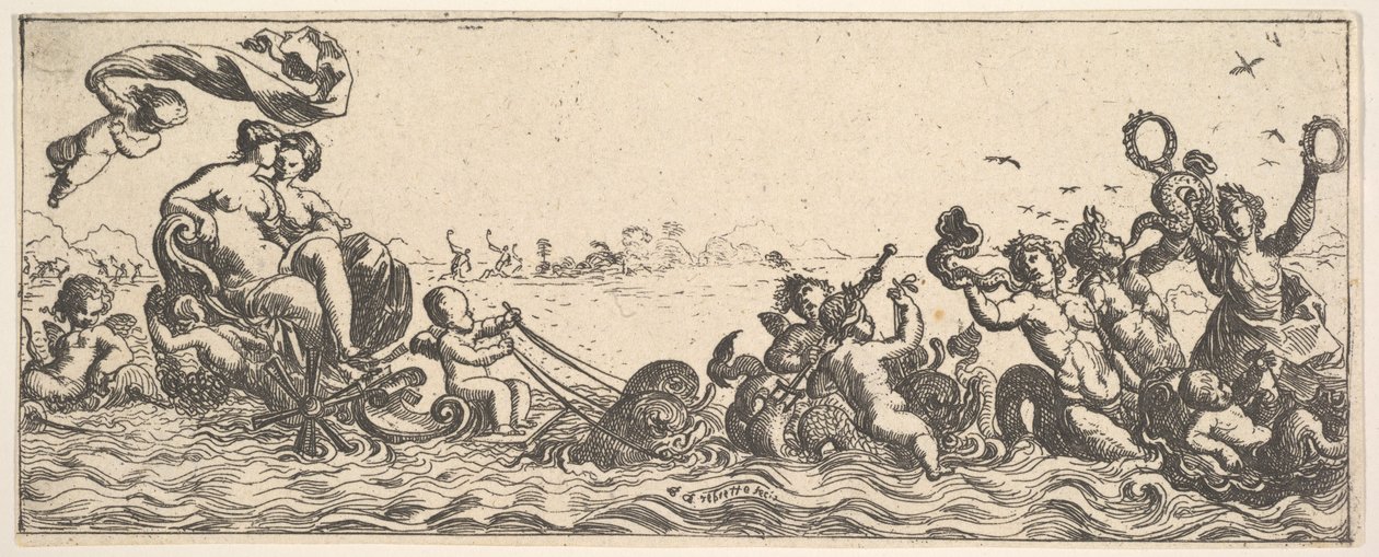 To kvinder siddende i en skal, 1615-42. af Pierre Brebiette