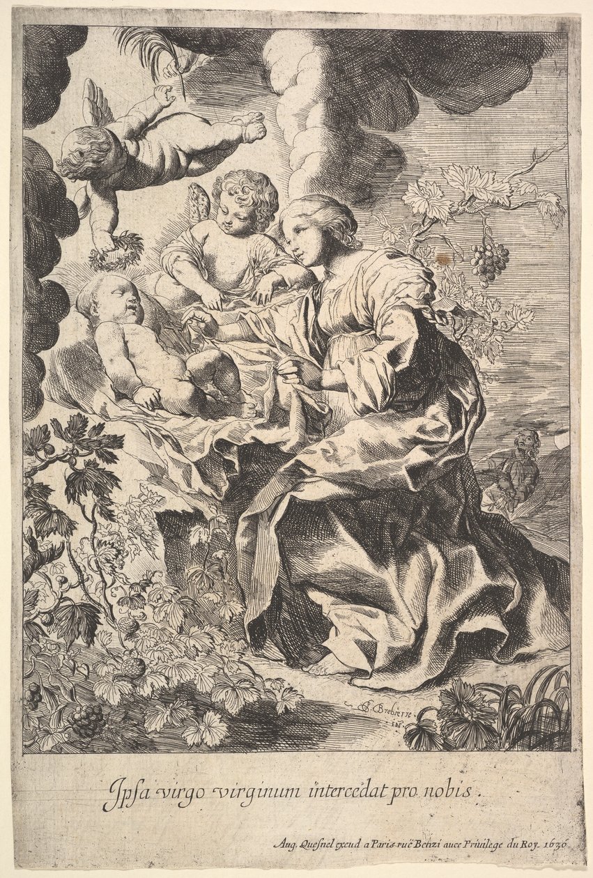 Jomfru og barn med engle, 1636. af Pierre Brebiette