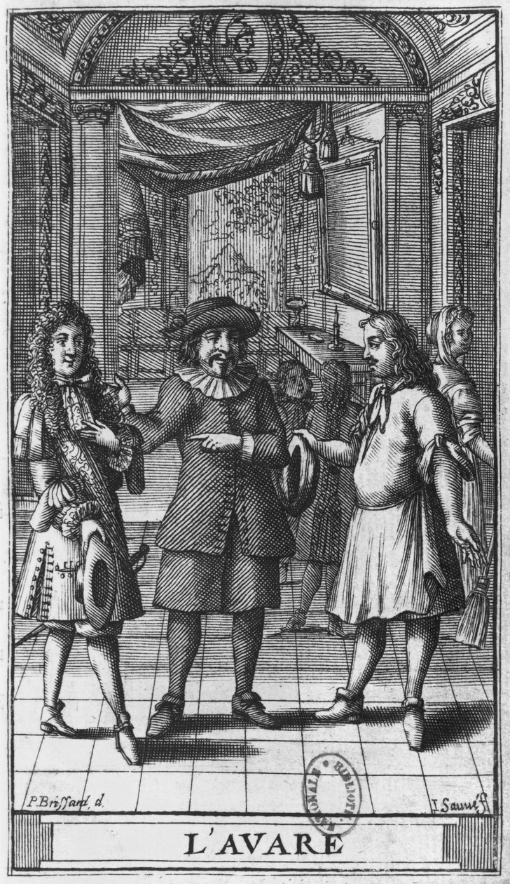 Moliere som Harpagon, frontispice-illustration fra 