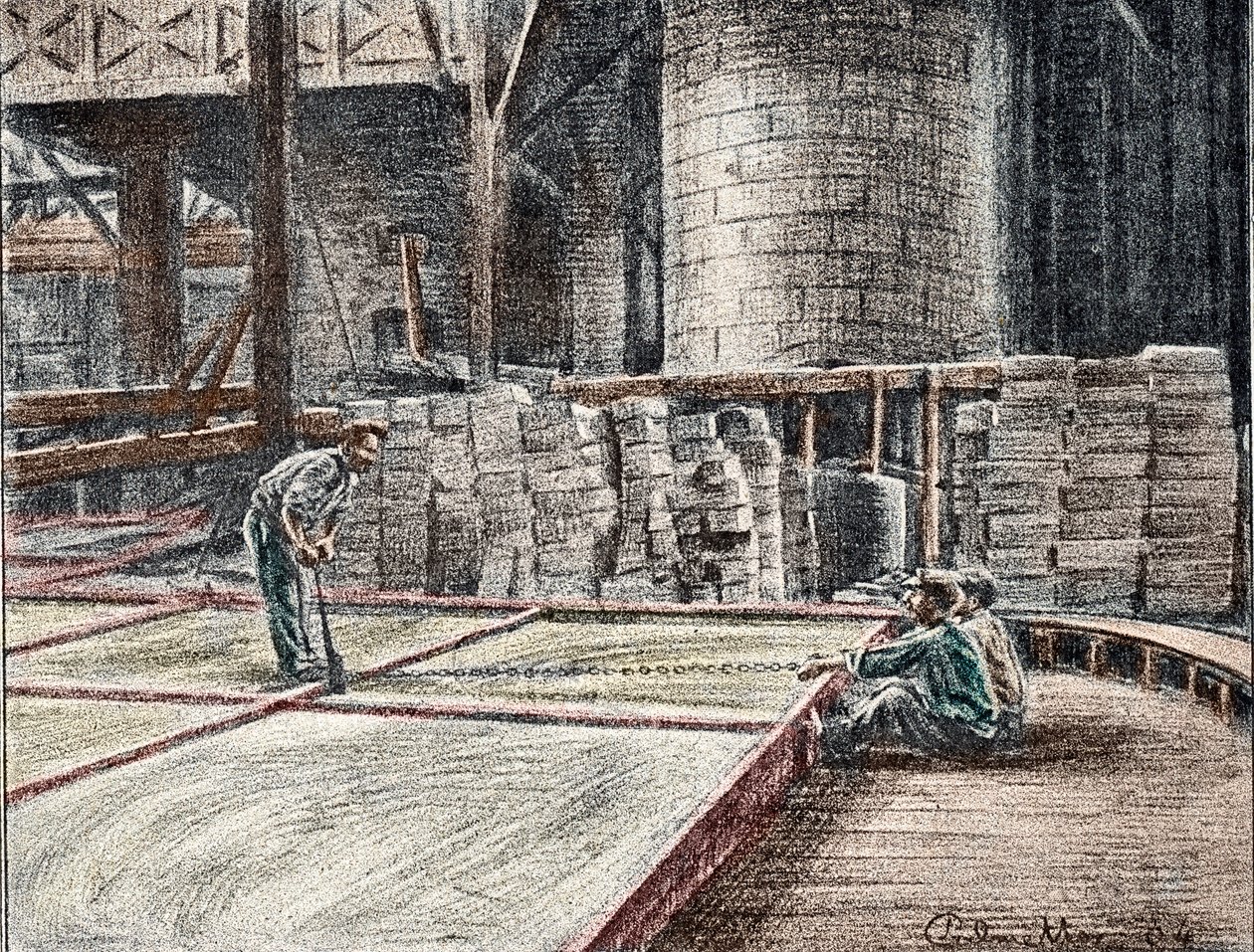 Savonnerie: skæring af sæben i væddemålene (fremstilling af sæber) Gravering fra "Excursion through the trades" af Pierre Calmette Private Collection af Pierre Calmettes
