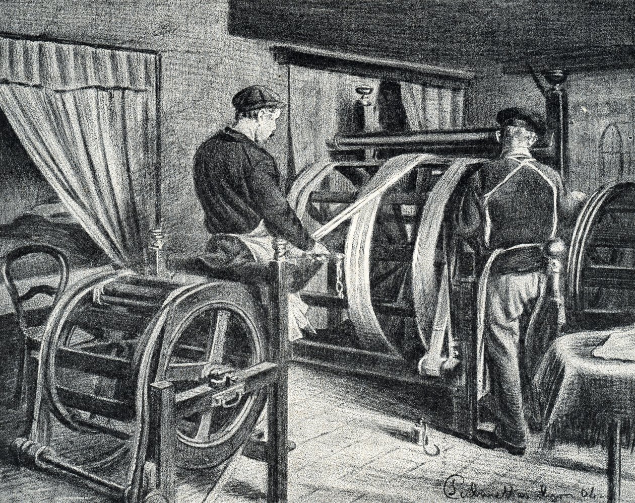 Silkearbejde: udrulningen af silkegraveringen fra "Excursion a travers les metiers" af Pierre Calmette Private Collection af Pierre Calmettes