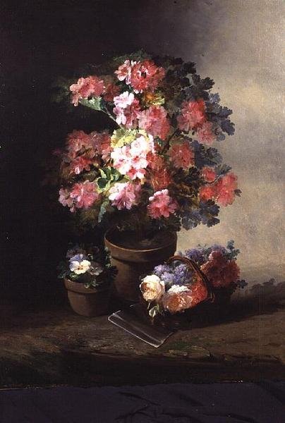 Stilleben af roser i en gryde, ca. 1870 af Pierre Camille Gontier