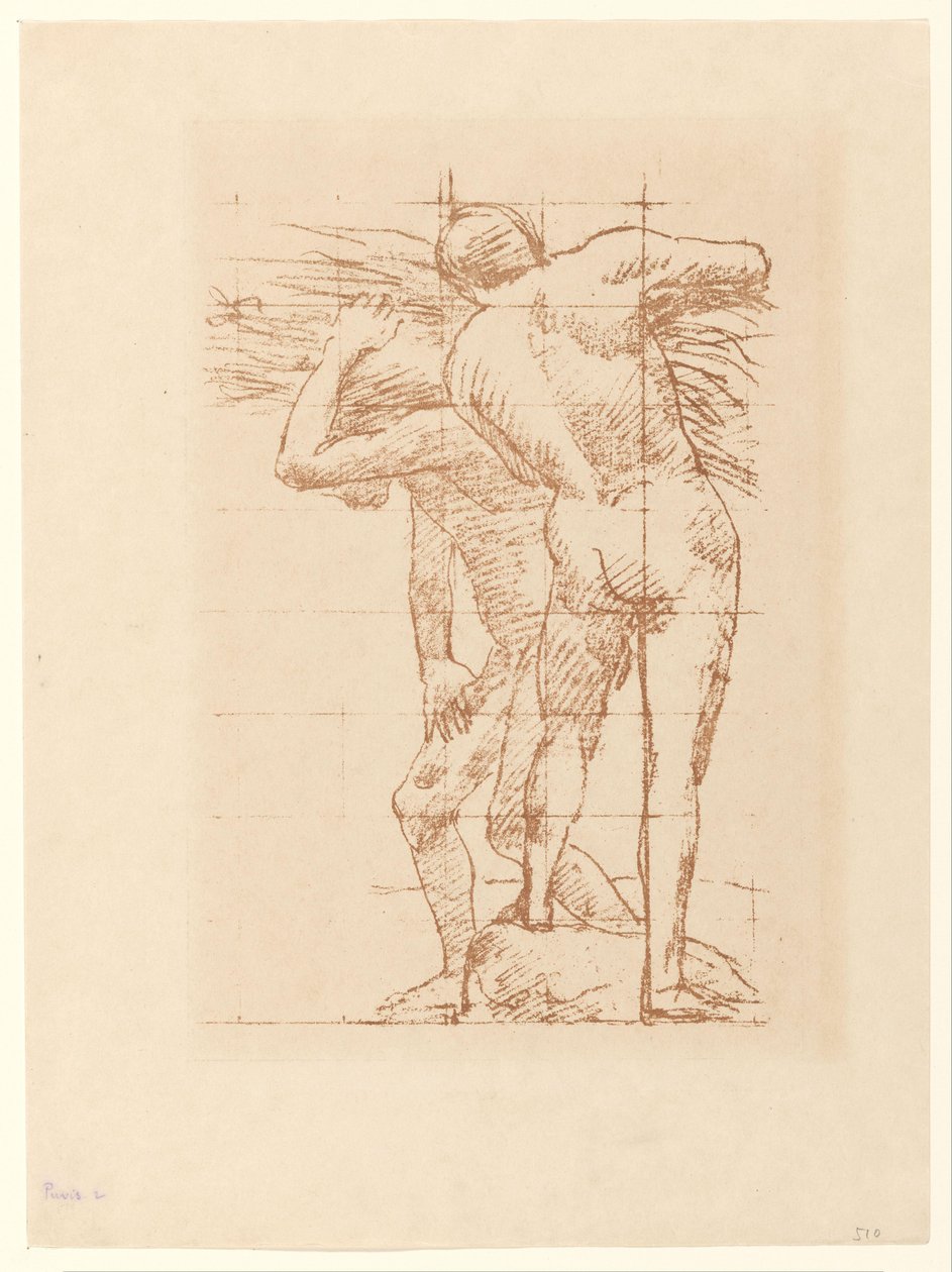 Studie af to nøgne mænd med en masse halm af Pierre Cécile Puvis de Chavannes