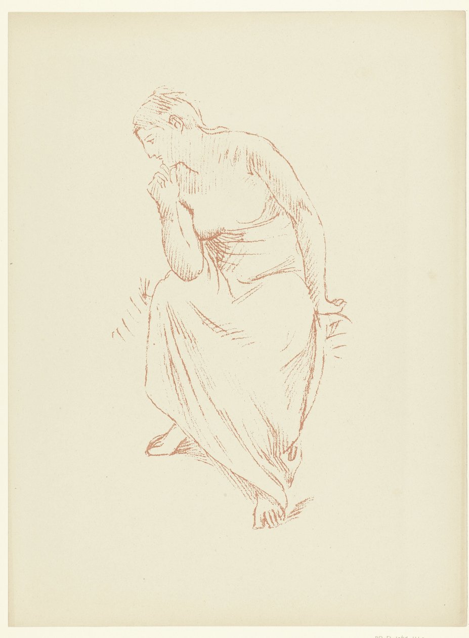 Zittende halv naakte vrouw Studie af en siddende nøgen kvinde halvt draperet Undersøgelse The Trial (serietitel) af Pierre Cécile Puvis de Chavannes