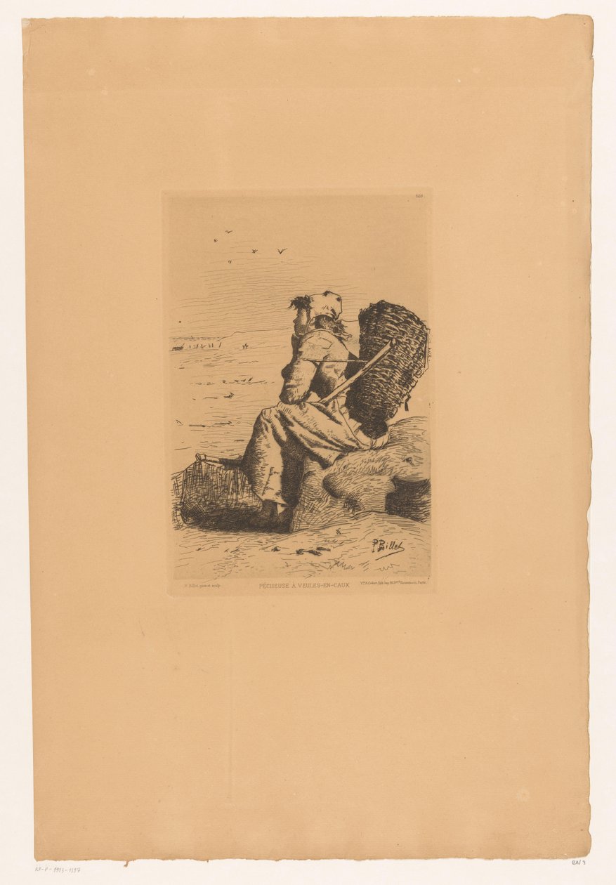 Rustende vissersvrouw aan de kust Fisherwoman at Veules-en-Caux (titel på objektet) af Pierre Celestin Billet