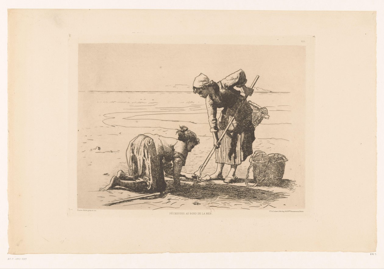 Fiskere ved Kystlinjen Pecheuses au bord de la mer. (titel på objekt) af Pierre Celestin Billet