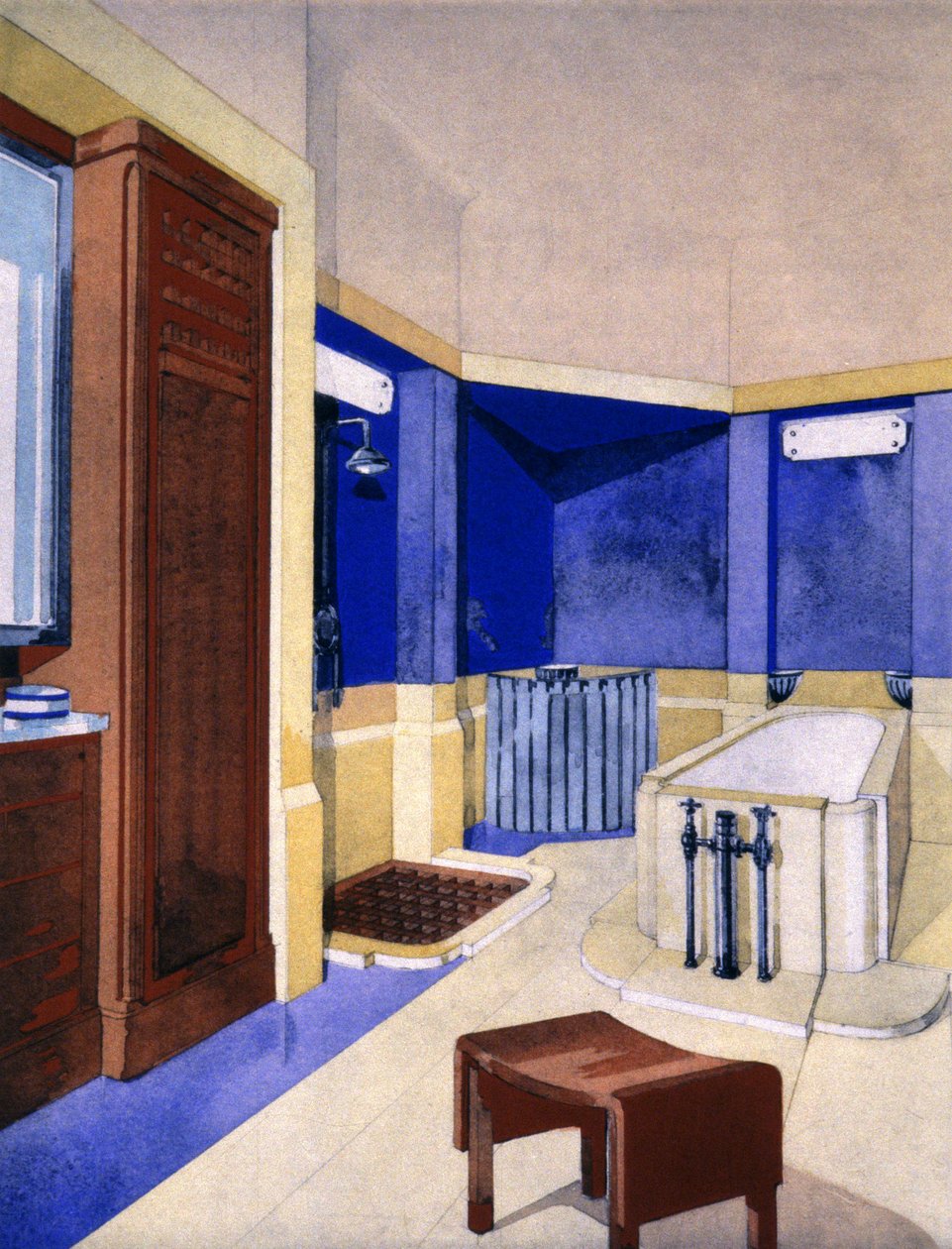 Badeværelsesprojekt, ca. 1925 (gouache) af Pierre Chareau
