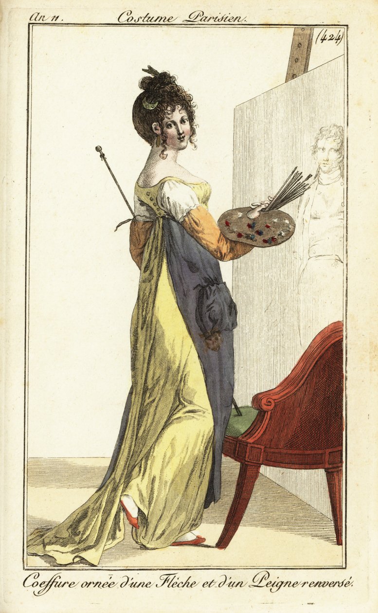 Kvindelig kunstner foran et oliemaleri, Paris af Pierre Charles Baquoy