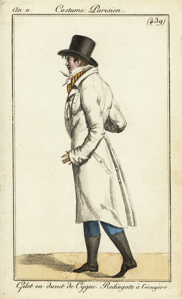 Ung dandy i rytterfrakke, vest med svanedun af Pierre Charles Baquoy