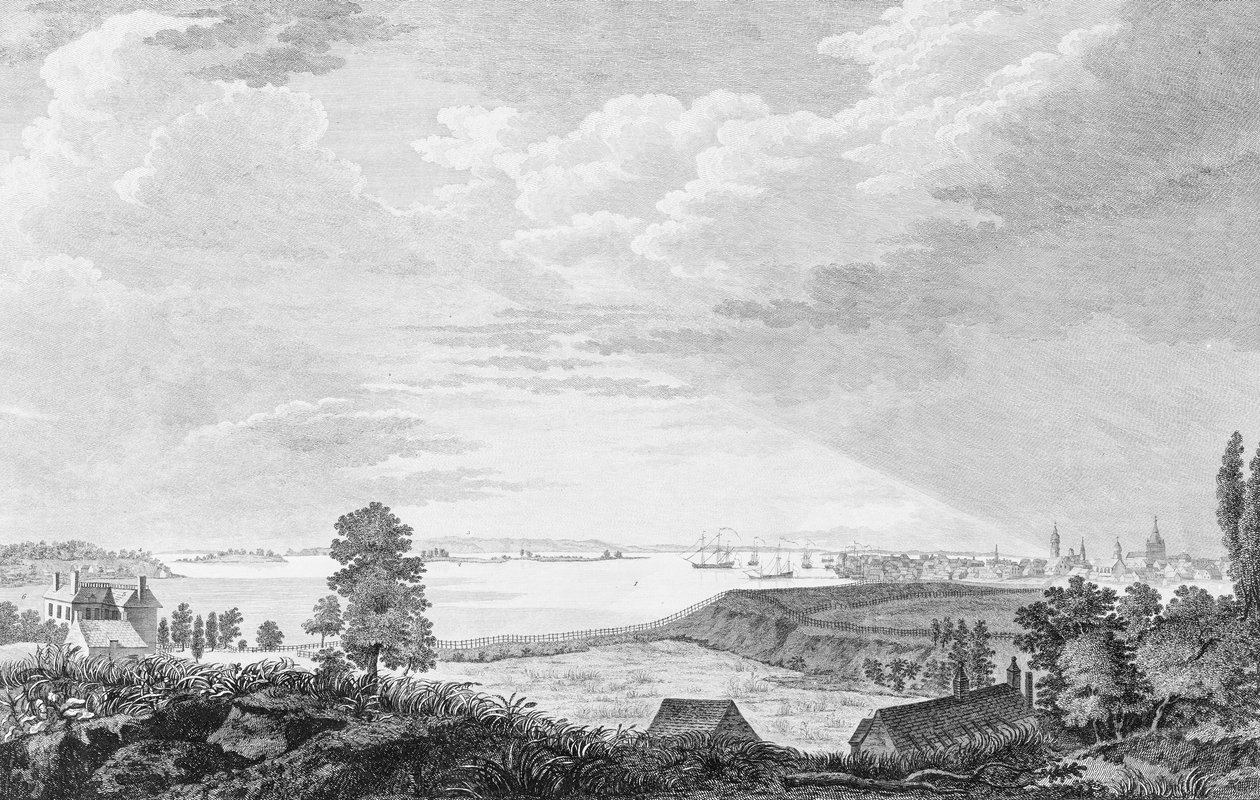 En sydvestlig udsigt over byen New York i Nordamerika, ca. 1768. af Pierre Charles Canot