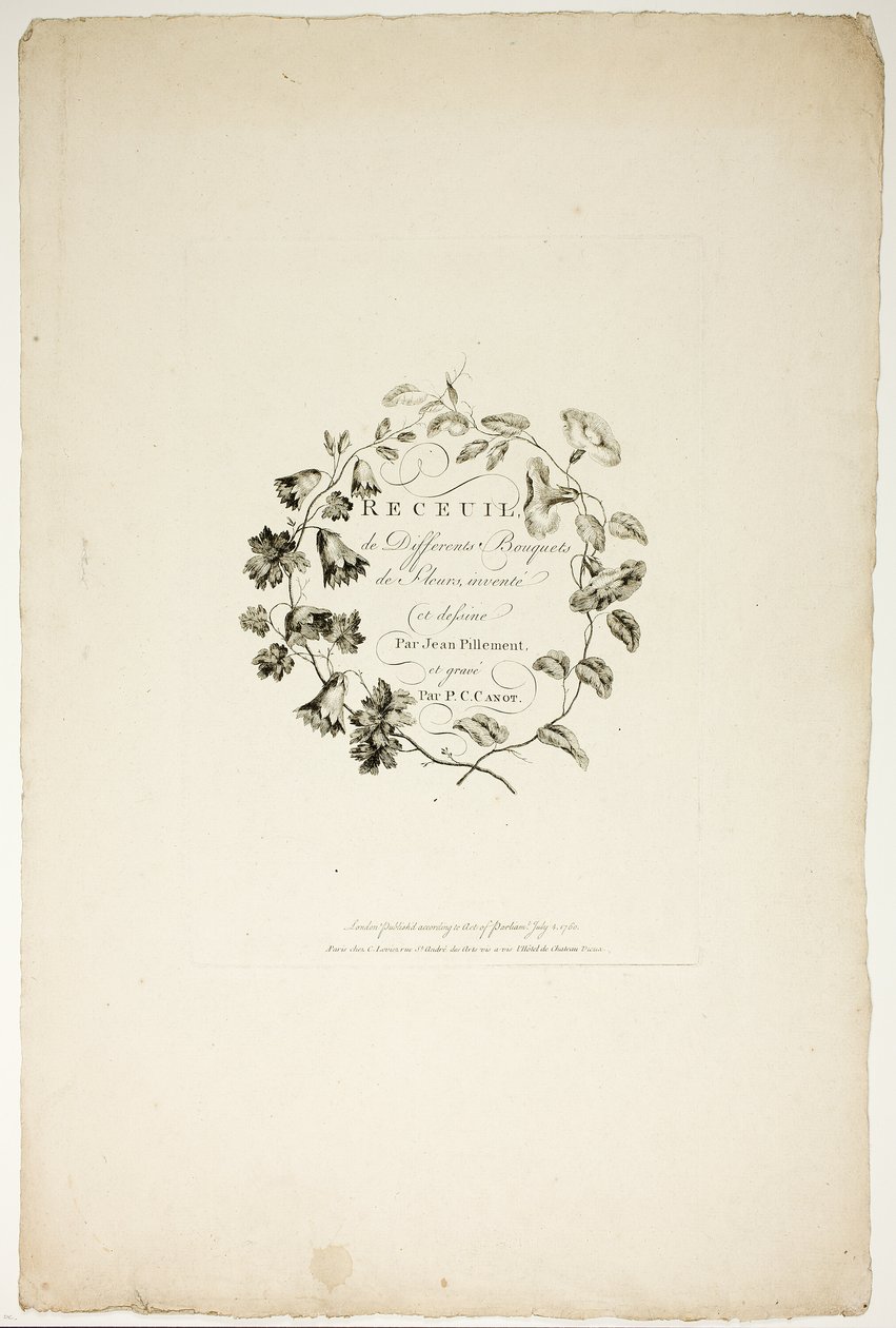 Omslag til samling af forskellige blomsterbuketter, opfundet og tegnet af Jean Pillement og graveret af P. C. Canot af Pierre Charles Canot