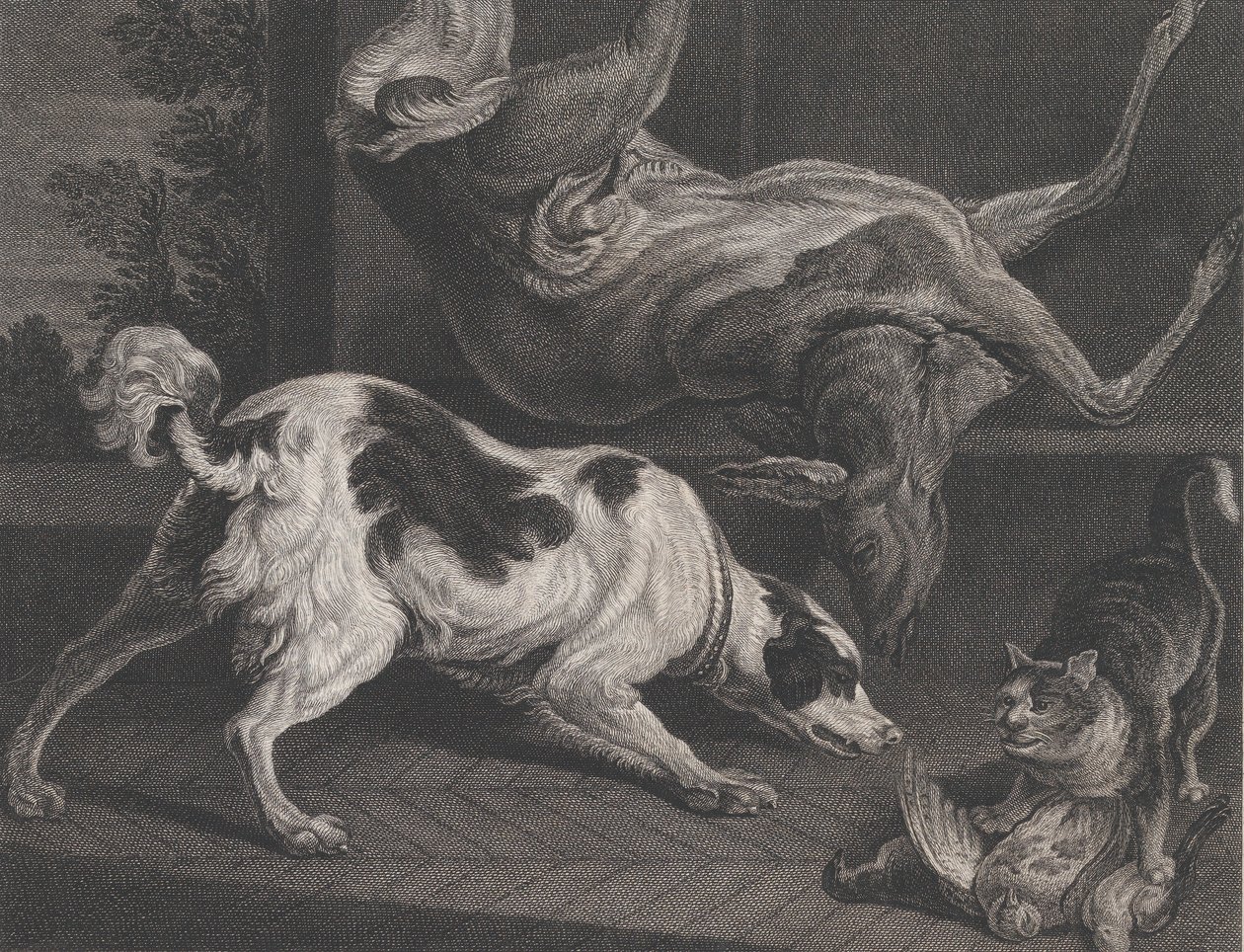 Hunde og Stilleben, 1778 af Pierre Charles Canot