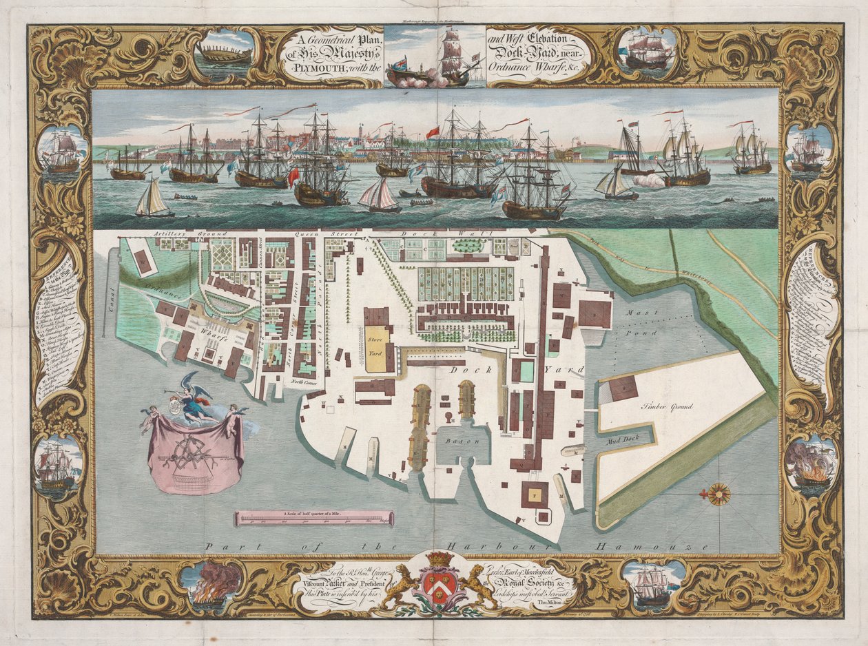 I nærheden af Plymouth med Ordinance Wharfe... af Pierre Charles Canot