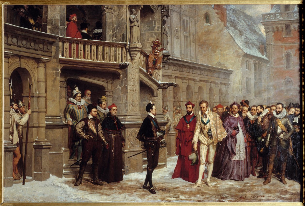 Møde mellem Henrik III, konge af Frankrig (1551 - 1589) og Henrik I af Lorraine, hertug af Guise kaldet Balafre af Pierre Charles Comte
