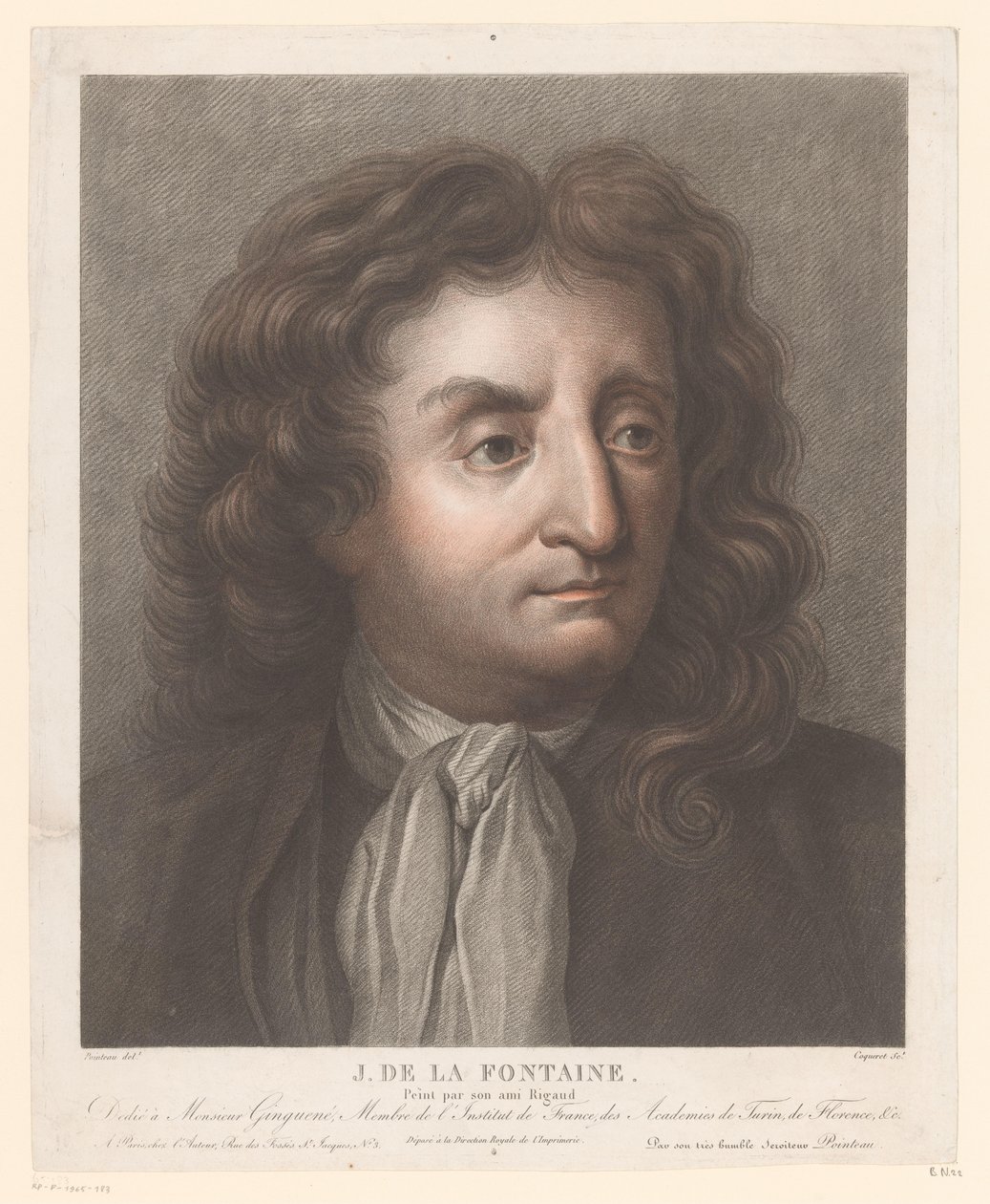Portræt af Jean de La Fontaine J. de la Fontaine. (titel på objekt) af Pierre Charles Coqueret