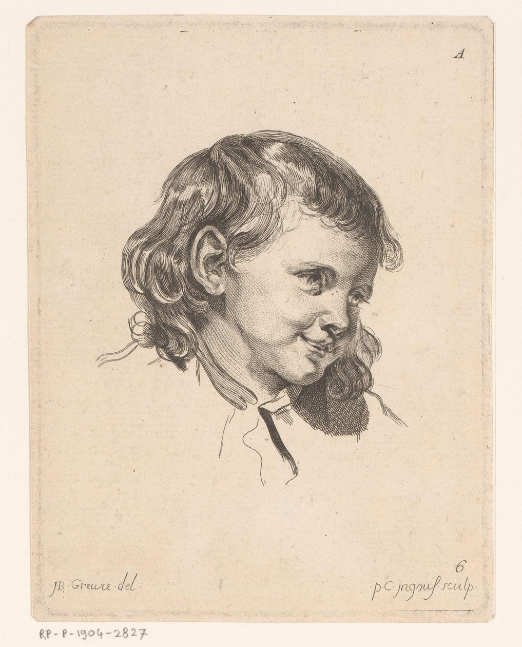 Barnets hoved, drejet til højre Hoveder af forskellige figurer (serietitel) ir. Cahier de Têtes de différens Caracteres (serietitel) af Pierre Charles Ingouf