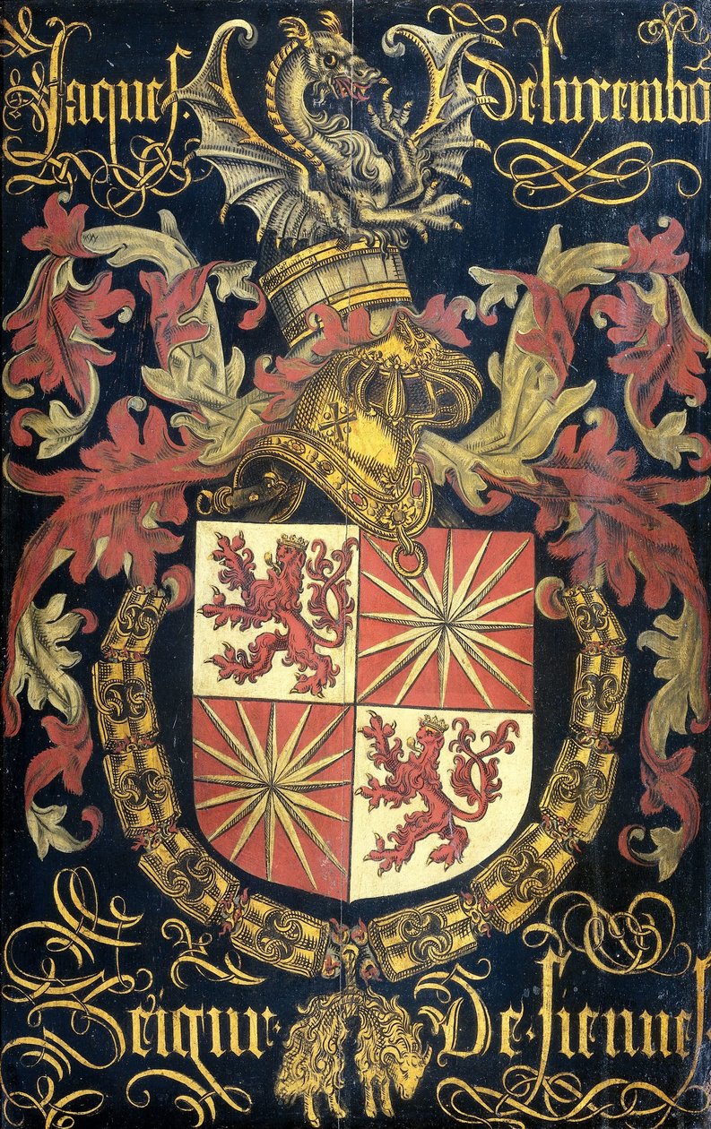 Skjold af Jacob af Luxemburg (efter 1441-88), Lord of Fiennes, i hans egenskab som ridder af Det Gyldne Skinds Orden af Pierre Coustain (attributed to)