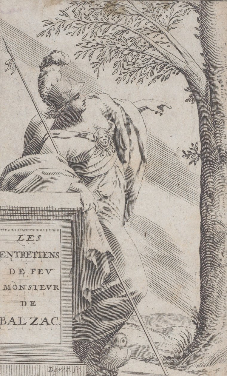 Frontispice, fra interviews med afdøde hr. Balzac Les Entretiens de Feu Monsieur d..., 1660. af Pierre Daret