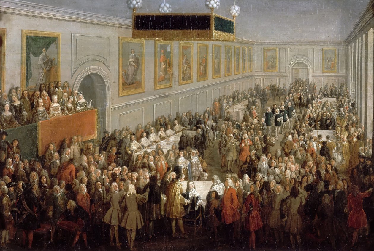 Fest efter Ludvig XVs kroning i Palais Archiepiscopal i Reims, 25. oktober 17. af Pierre Denis II Martin