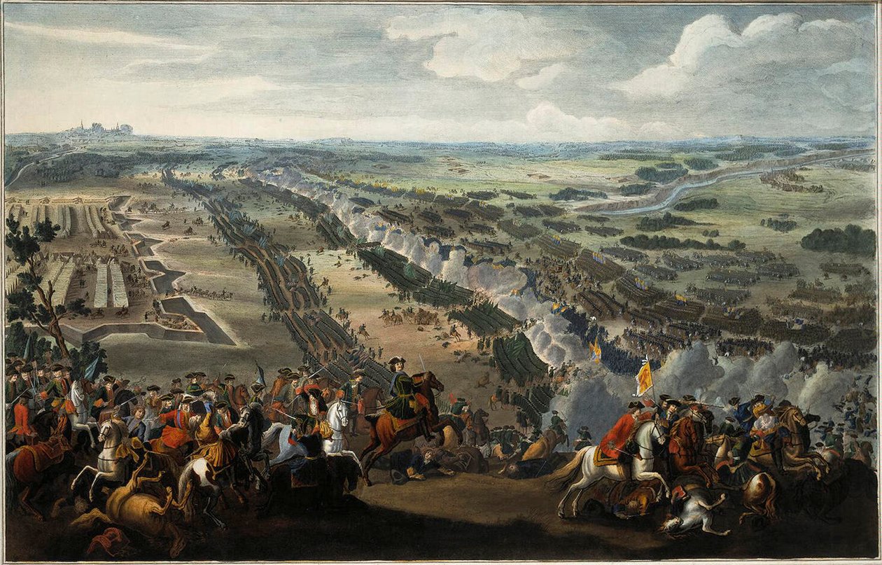 Slaget ved Poltava den 27. juni 1709 efter 1724. af Pierre Denis II Martin