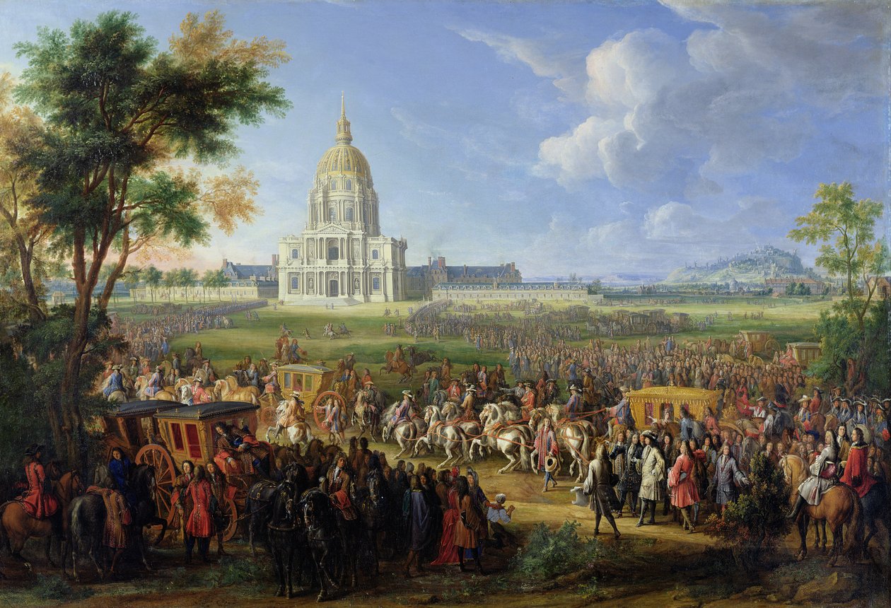 Ludvig XIV (1638-1715) og hans følge besøger Les Invalides, 26. august 1706 af Pierre Denis Martin
