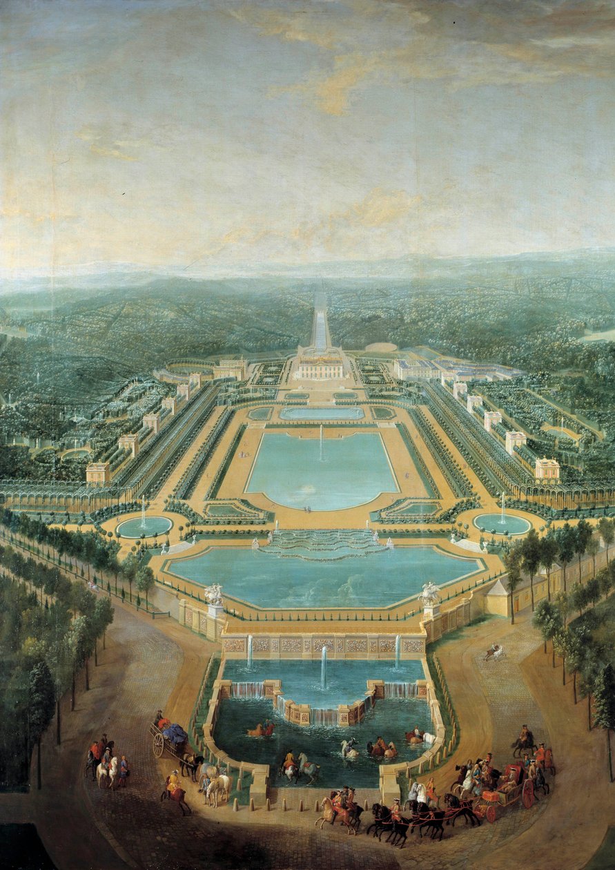 Perspektiv udsigt over slottet Marly, kong Ludvig XV (1710-1774) barn i vogn passerer foran vandingstruget Maleri af Pierre Denis Martin (1663-1742) 1724 Søn. 2,96 x 2,24 m af Pierre Denis Martin