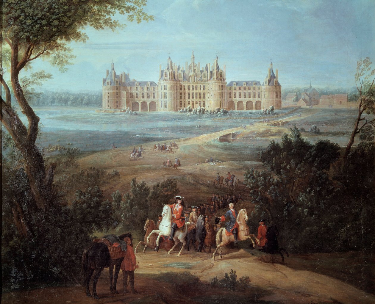 Udsigt over Chateau de Chambord, regenten Philippe II hertugen af Orleans (1674-1723) giver ordrer til jagt Maleri af Pierre Denis Martin (1663-1742) 1722 Søn. 1,3x1,5 m - Udsigt over Chateau de Chambord, regenten Philippe II, hertugen af Orleans (1674-172 af Pierre Denis Martin