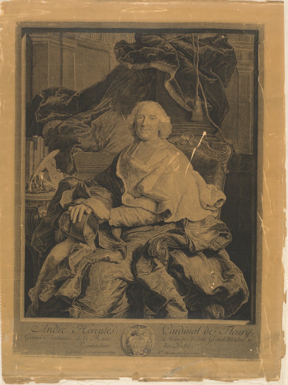 André Hercules, Cardinal de Fleury af Pierre Drevet, after Hyacinthe Rigaud
