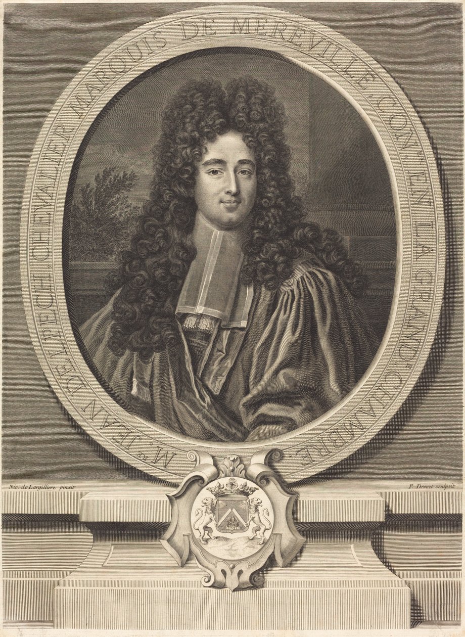 Jean Delpech, markis af Mereville af Pierre Drevet after Nicolas de Largillierre